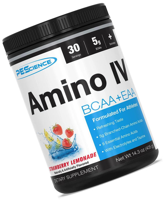 PEScience Amino IV, Strawberry Lemonade, 60 Scoop, BCAA and EAA Powder with Electrolytes