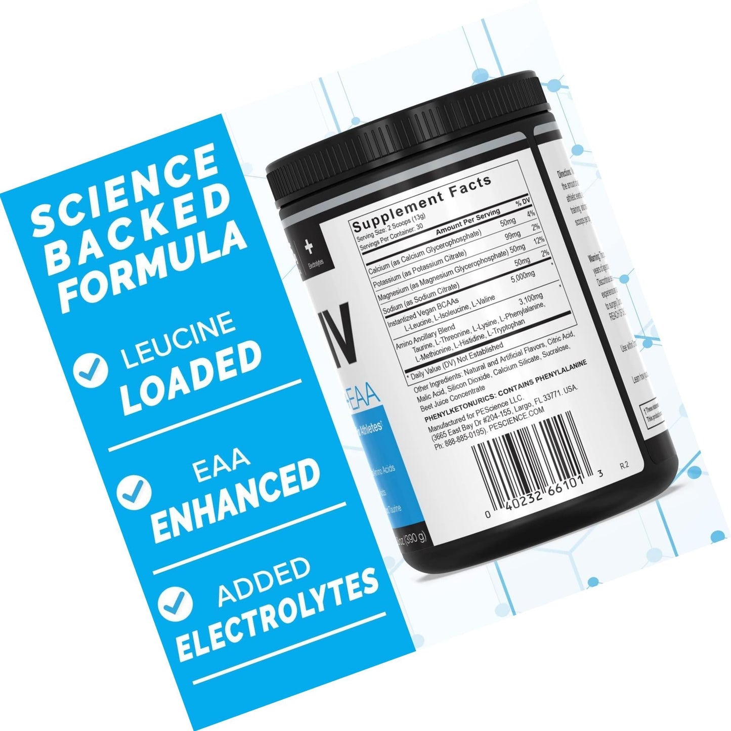 PEScience Amino IV, Strawberry Lemonade, 60 Scoop, BCAA and EAA Powder with Electrolytes