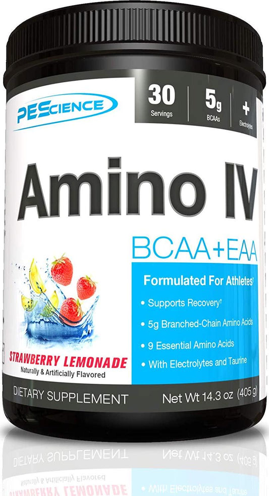 PEScience Amino IV, Strawberry Lemonade, 60 Scoop, BCAA and EAA Powder with Electrolytes