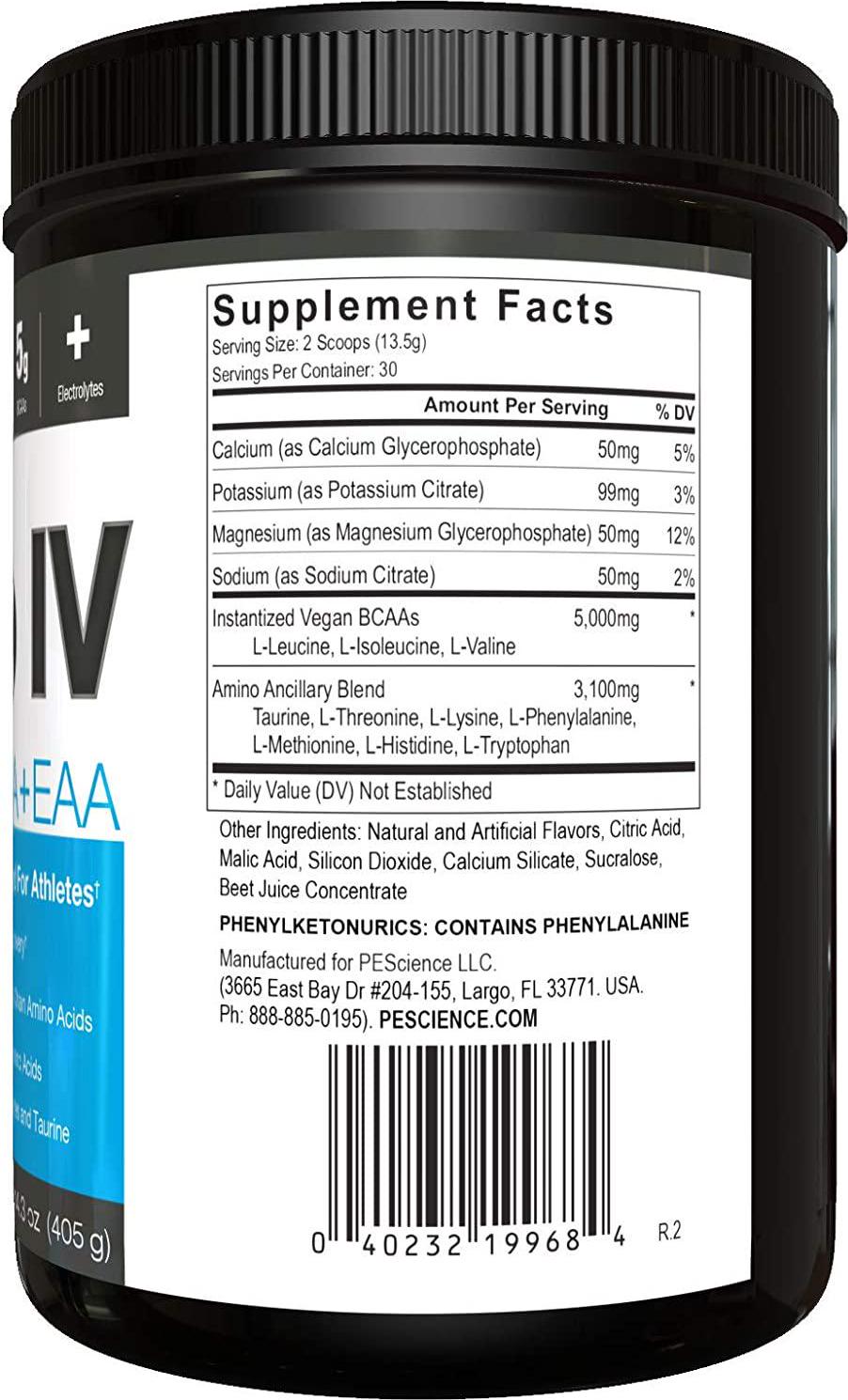 PEScience Amino IV, Strawberry Lemonade, 60 Scoop, BCAA and EAA Powder with Electrolytes