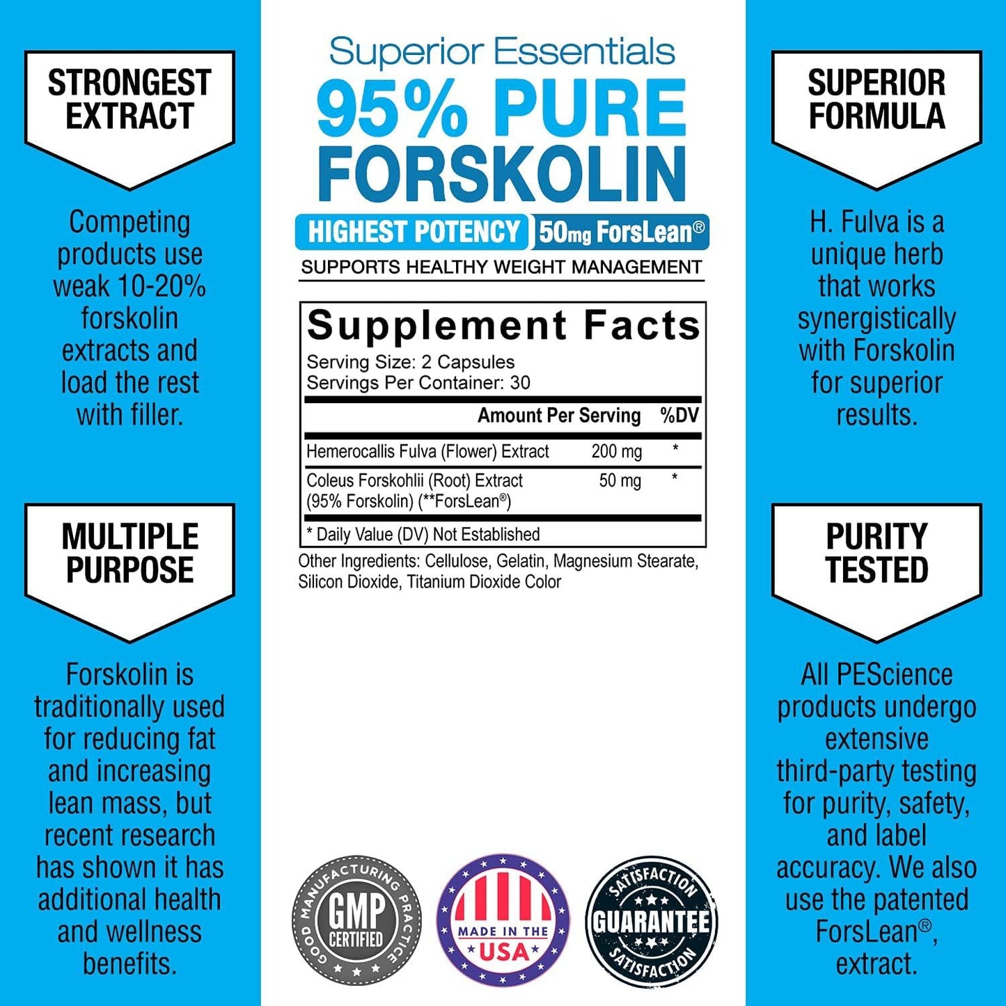 PEScience Forskolin Capsules, 95% Pure Forskolin Extract, Patented ForsLean, 60 Count