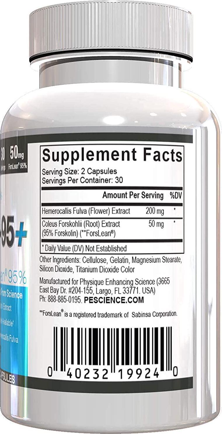 PEScience Forskolin Capsules, 95% Pure Forskolin Extract, Patented ForsLean, 60 Count