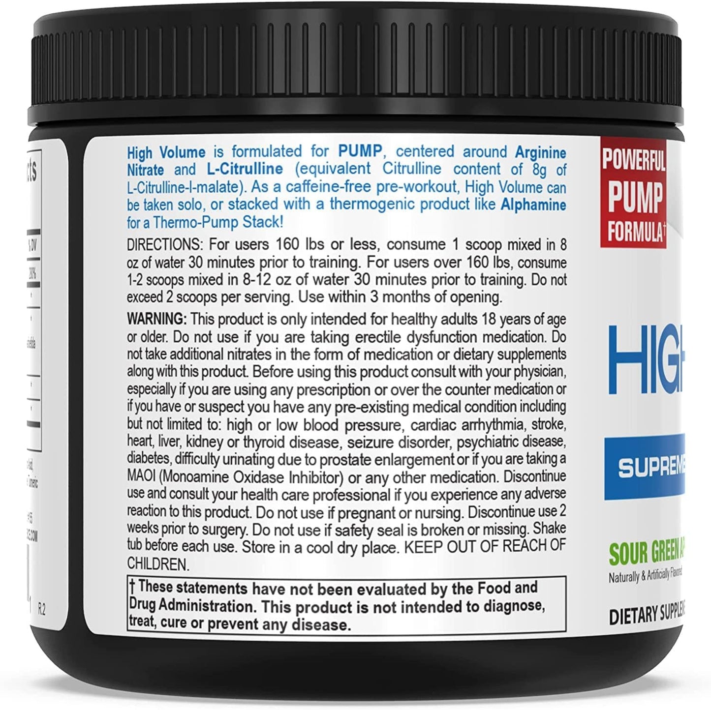 PEScience High Volume Nitric Oxide Booster Pre Workout Powder with L Arginine Nitrate, Green Apple, 36 Scoops, Caffeine Free