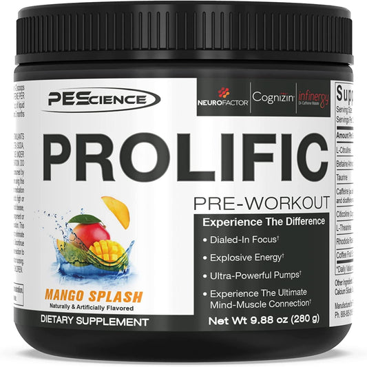 PEScience Prolific Preworkout, Mango Splash, 20 Serving