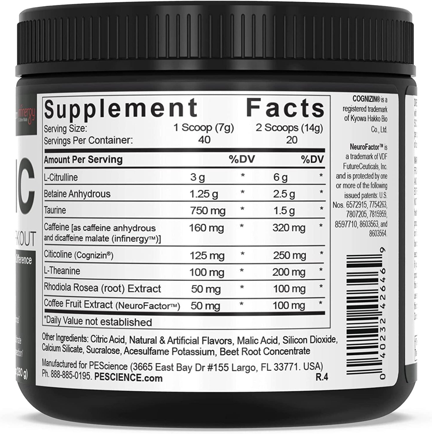 PEScience Prolific Pre Workout, Raspberry Lemonade, 40 Scoop, Energy Supplement with Nitric Oxide