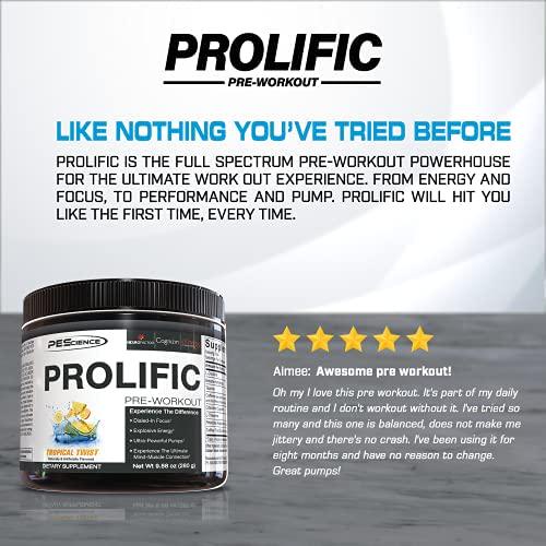 PEScience Prolific Pre Workout, Tropical Twist, 40 Scoops, Energy Supplement with Nitric Oxide