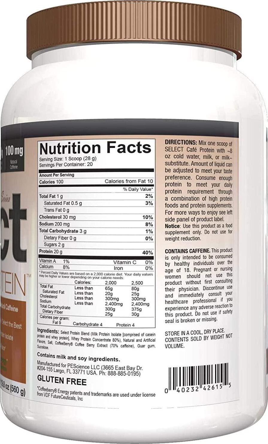 PEScience Select Cafe Protein, Caramel Macchiato, 20 Servings, Coffee Flavored Whey and Casein Blend