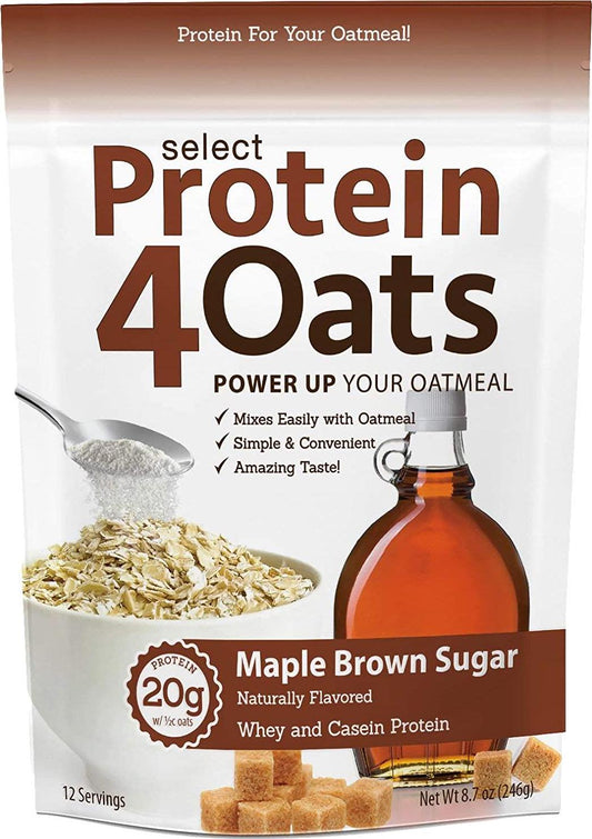 PEScience Select Protein4Oats, Maple and Brown Sugar, 12 Serving, Whey and Casein Blend for Oats and Oatmeal