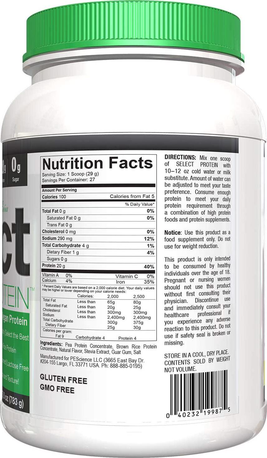 PEScience Select Vegan Plant Based Protein Powder, Vanilla, 27 Serving, Pea and Brown Rice Blend