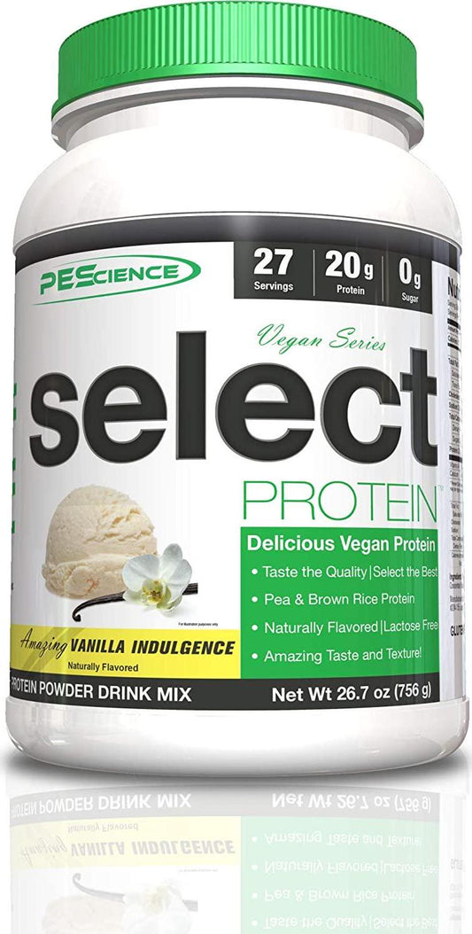 PEScience Select Vegan Plant Based Protein Powder, Vanilla, 27 Serving, Pea and Brown Rice Blend