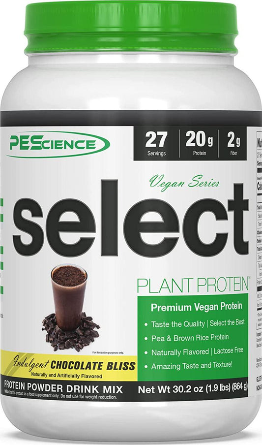 PEScience Select Vegan Plant Based Protein Powder, Chocolate, 27 Serving, Pea and Brown Rice Blend