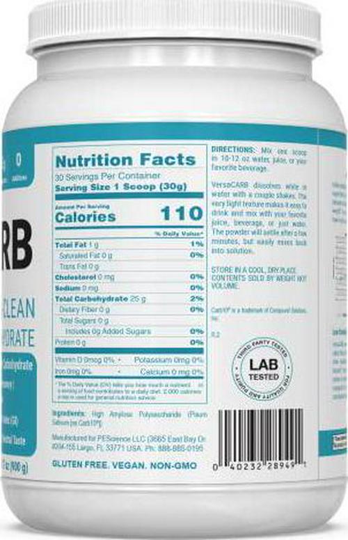 PEScience VersaCARB, Carb-10 Intra and Post Workout and Recovery Carb Powder, 30 Serving, Low Glycemic and Gluten Free