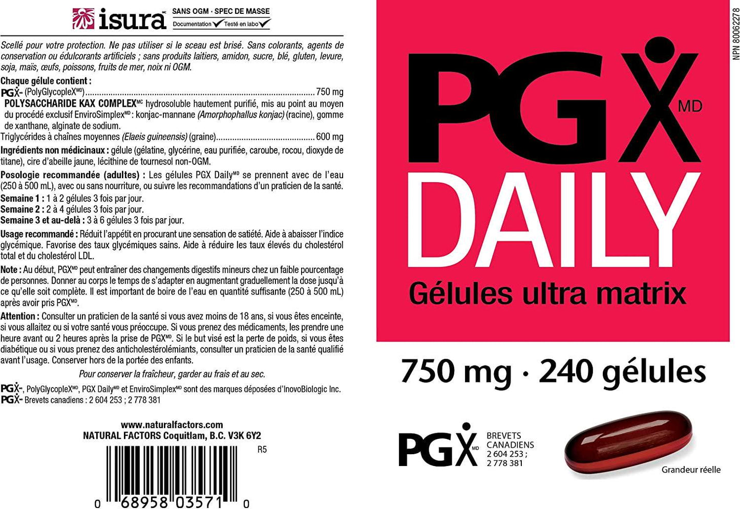 PGX by Natural Factors, Daily Ultra Matrix, Weight Management Support with MCT Oil, 240 Softgels