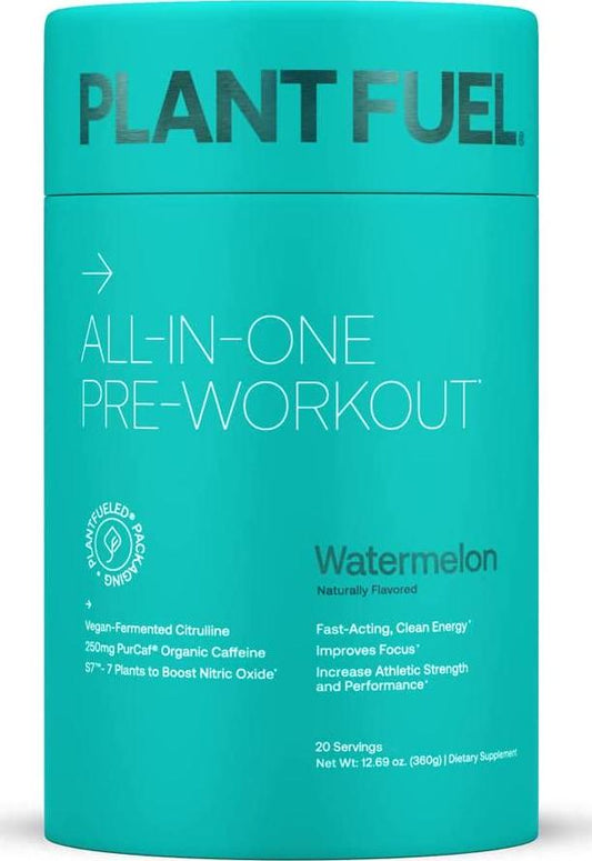 PLANTFUEL Vegan All-in-ONE PRE-Workout Fast-Acting, Clean Plant Based Energy, Featuring 3D Pump with PurCaf Organic Caffeine (20 Servings) Watermelon