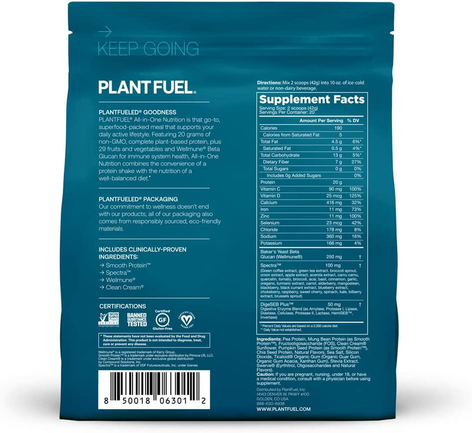 PLANTFUEL Vegan All-in-One Nutrition Meal Replacement, Vanilla - Superfood Packed Plant Based Protein Powder, 20g Protein, 5g Fiber - 20 Servings, 1.85 LBS