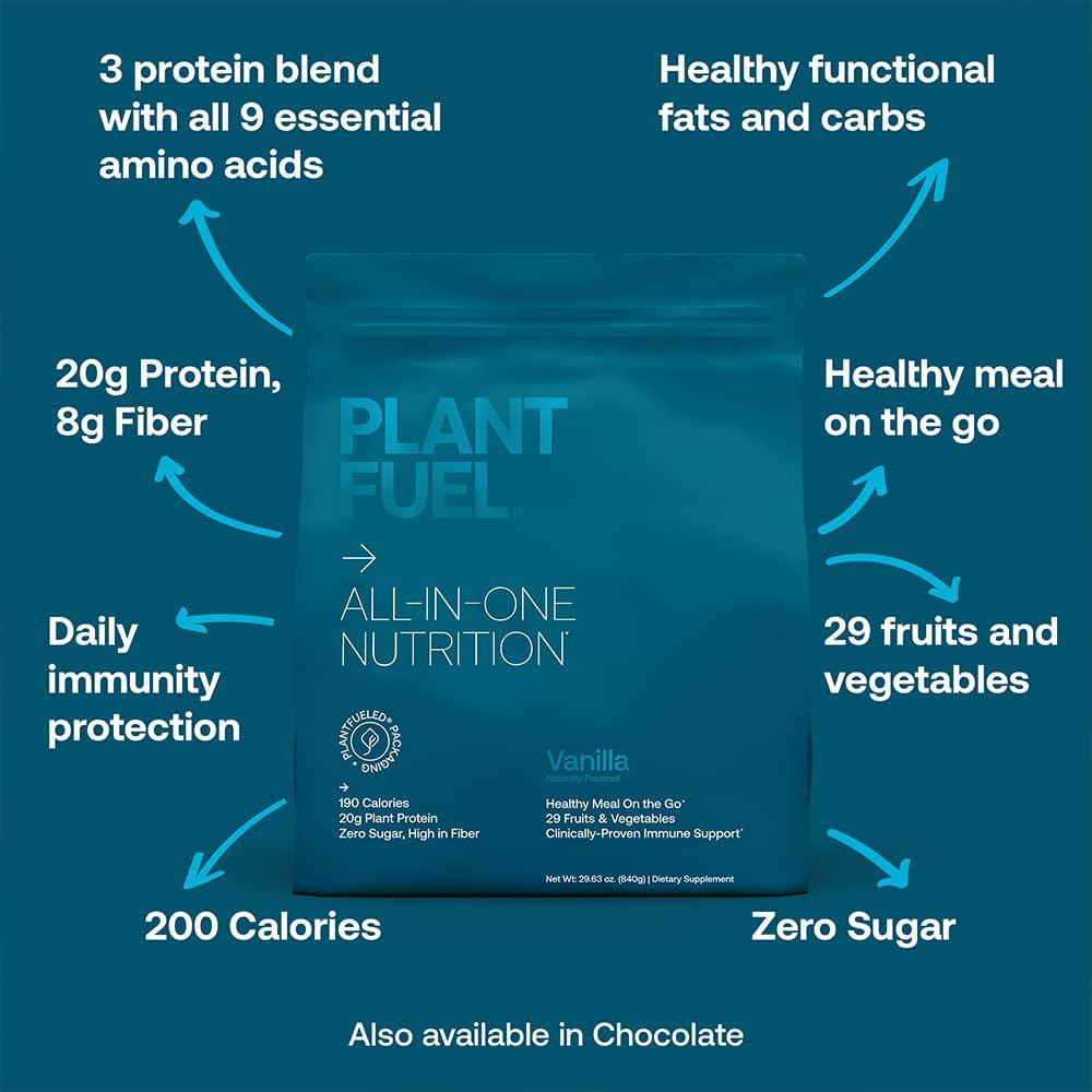 PLANTFUEL Vegan All-in-One Nutrition Meal Replacement, Vanilla - Superfood Packed Plant Based Protein Powder, 20g Protein, 5g Fiber - 20 Servings, 1.85 LBS
