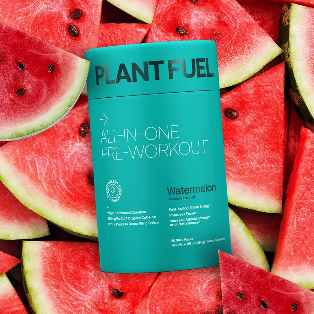 PLANTFUEL Vegan All-in-ONE PRE-Workout Fast-Acting, Clean Plant Based Energy, Featuring 3D Pump with PurCaf Organic Caffeine (20 Servings) Watermelon