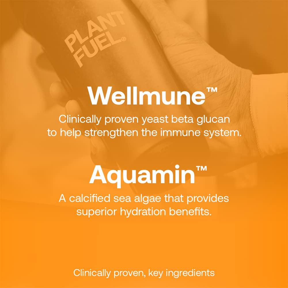 PLANTFUEL Vegan Daily Immunity and Hydration Powder Packets - with Wellmune and Aquamin 72 Trace Minerals, Electrolytes and Vitamin C and B6 (15 Servings) - Citrus Burst