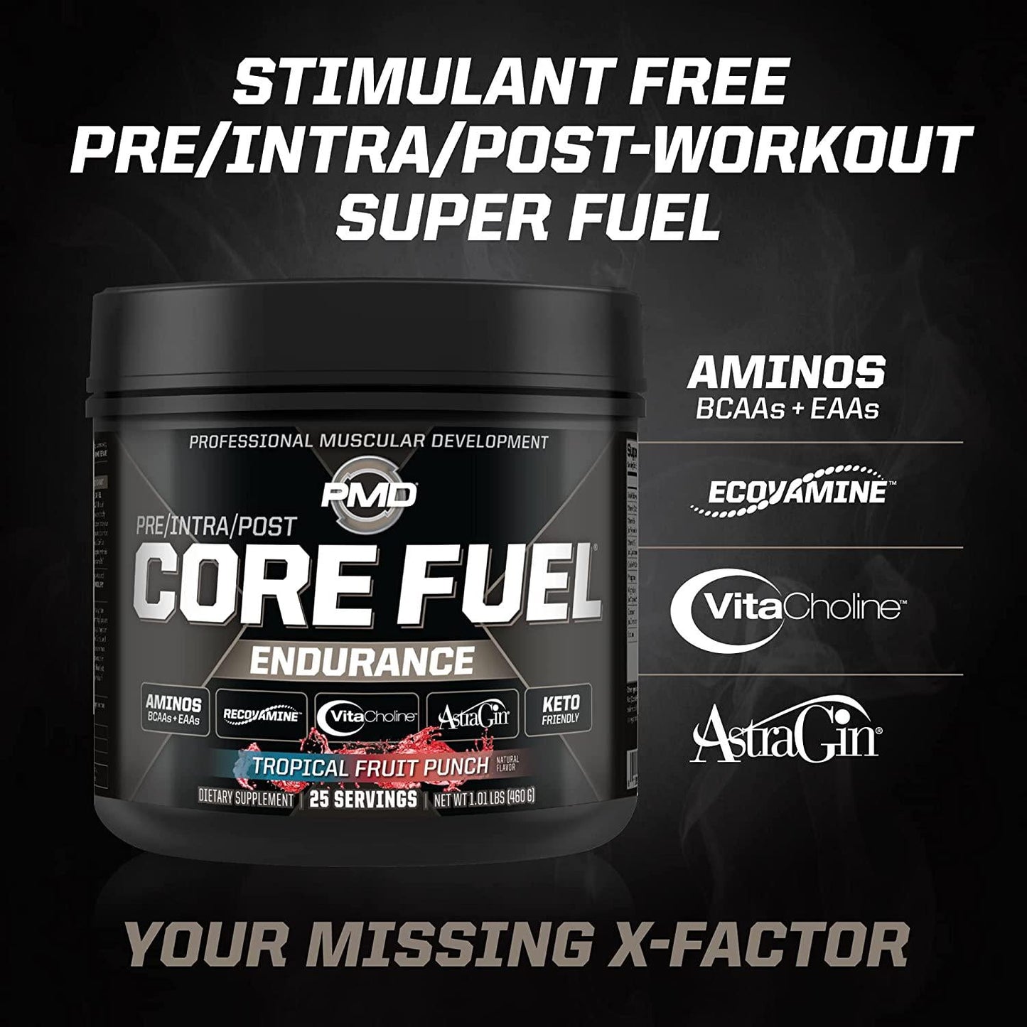 PMD Sports Core Fuel Endurance Performance and Recovery BCAAs, EAAs, Beta Alanine, Betaine Anhydrous, Glutamine, Electrolytes Muscle Growth, Strength, Endurance, Focus, Recovery Stim Free-Creatine Free Tropical Fruit Punch (25 Servings)