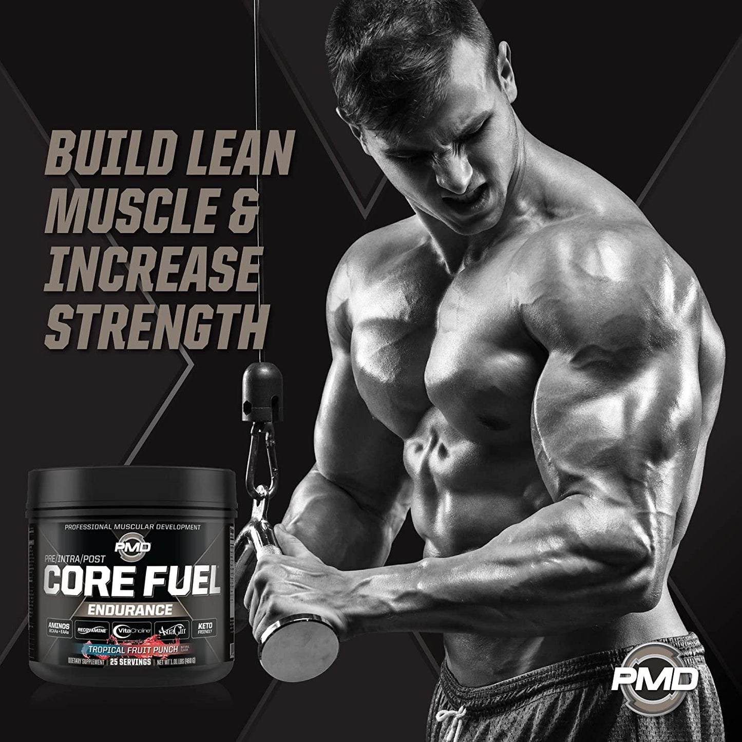 PMD Sports Core Fuel Endurance Performance and Recovery BCAAs, EAAs, Beta Alanine, Betaine Anhydrous, Glutamine, Electrolytes Muscle Growth, Strength, Endurance, Focus, Recovery Stim Free-Creatine Free Tropical Fruit Punch (25 Servings)