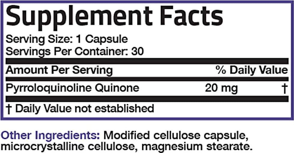 PQQ Vitality Pyroloquinoline Quinone - Promotes Mitochondrial Biogenesis - Non-GMO Gluten Free Soy Free, 30 V-Caps