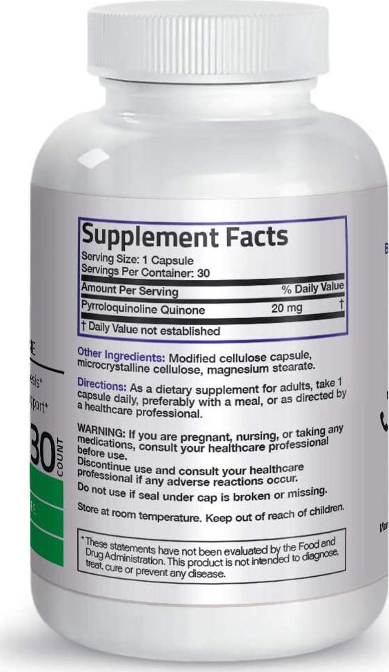 PQQ Vitality Pyroloquinoline Quinone - Promotes Mitochondrial Biogenesis - Non-GMO Gluten Free Soy Free, 30 V-Caps