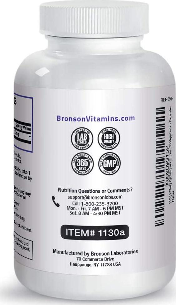 PQQ Vitality Pyroloquinoline Quinone - Promotes Mitochondrial Biogenesis - Non-GMO Gluten Free Soy Free, 30 V-Caps
