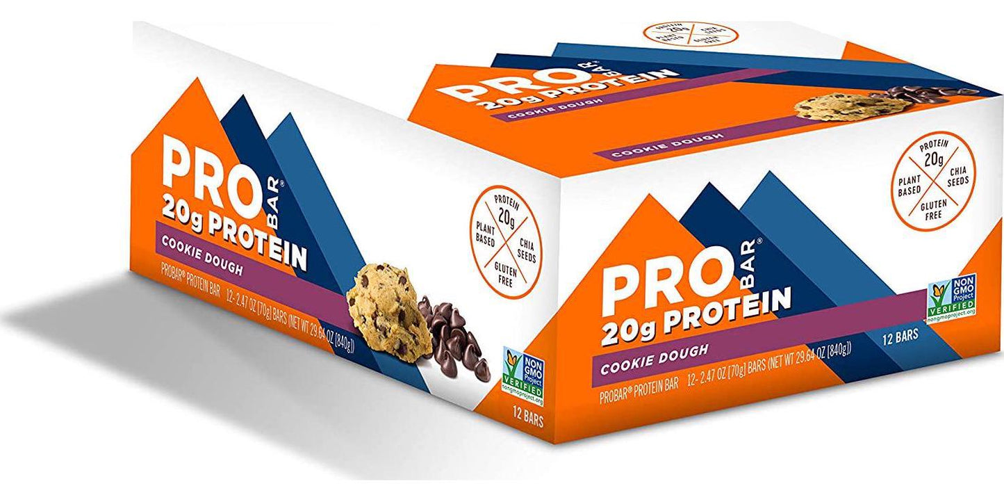 PROBAR - BASE 2.46 Oz Protein Bar, Cookie Dough, 12 Count - Gluten-Free, Plant-Based Whole Food Ingredients