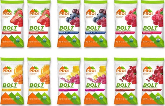 PROBAR - Bolt Organic Energy Chews, Variety Pack, Strawberry, Berry Blast, Orange, Raspberry, Pink Lemonade, Cranberry Pomegranate - Gluten-Free, USDA Certified Organic (12 Count) - Flavors May Vary