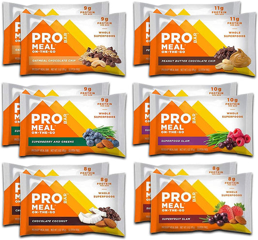 PROBAR Meal Bar Fan Favorites Variety Pack, Natural Energy, Non-GMO, Gluten-Free, Plant-Based Whole Food Ingredients (Pack of 12)