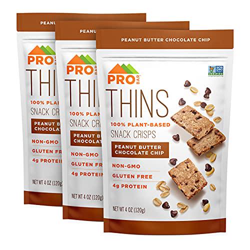 PROBAR - THINS Snack Crisps, Peanut Butter Chocolate Chip, 4g Protein, Non-GMO, Gluten-Free, Dairy Free, USDA Certified Organic (Pack of 3)