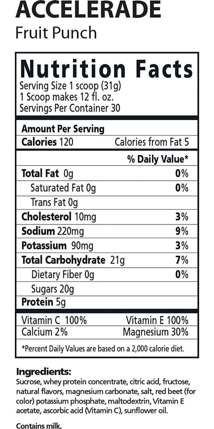 PacificHealth Accelerade, All Natural Sport Hydration Drink Mix with Protein, Carbs, and Electrolytes for Superior Energy Replenishment - Net Wt. 4.11 lb., 60 serving (Fruit Punch)