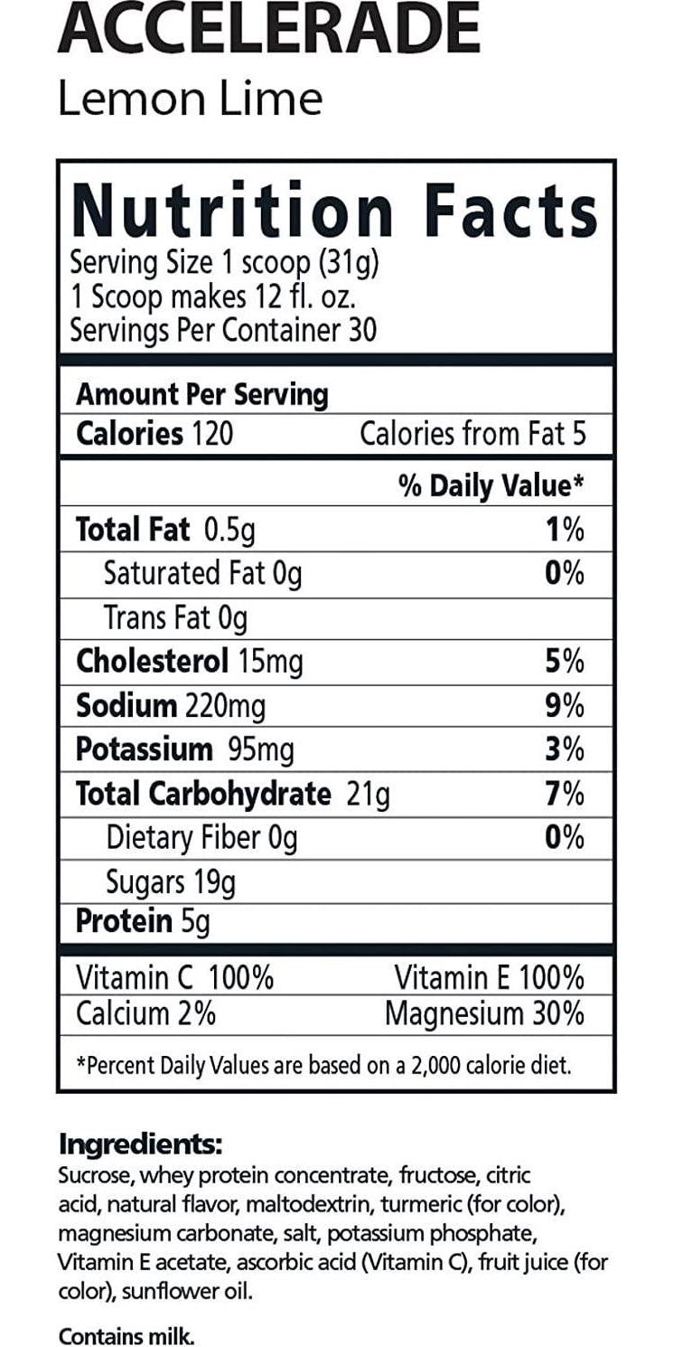 PacificHealth Accelerade, All Natural Sport Hydration Drink Mix with Protein, Carbs, and Electrolytes for Superior Energy Replenishment - Net Wt. 4.11 lb., 60 serving (Lemon Lime)