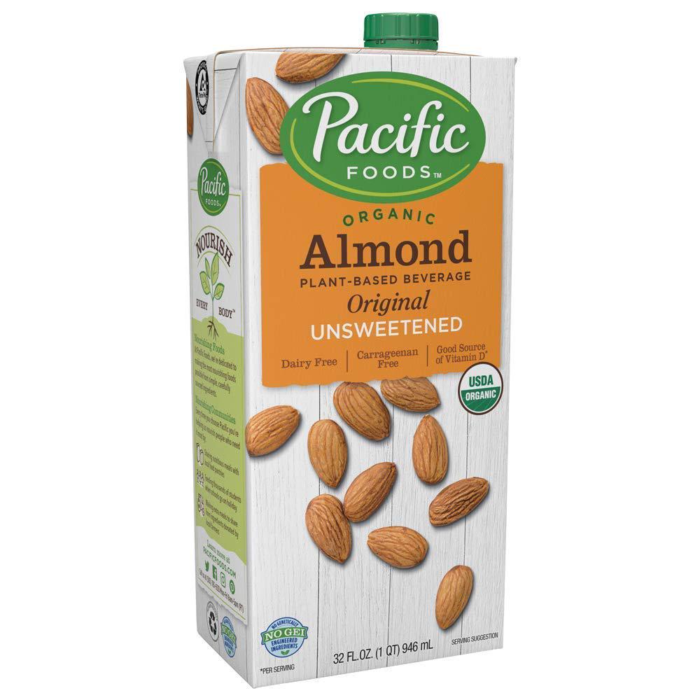 Pacific Foods Organic Almond Non-Dairy Beverage, Unsweetened Original,Keto Friendly, 32-Ounce (Pack of 12)