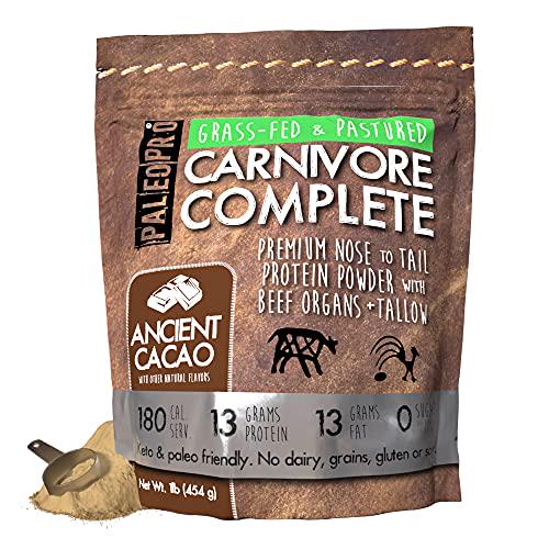 PaleoPro Carnivore Complete (Ancient Cacao) Pastured and Cage-Free Protein, Grass-Fed Beef Tallow, Beef Organs | No Sugar, Soy, Grains or Net Carbs | Gluten Free. Paleo and Keto Macros (15 Servings)