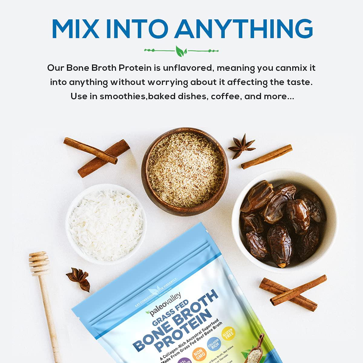 Paleovalley: 100% Grass Fed Bone Broth Protein Powder - Rich in Collagen Peptides for Hair, Skin, Bone, Joint and Gut Health - 28 Servings - 15g Protein Per Serving - No Gluten or GMOs - Keto