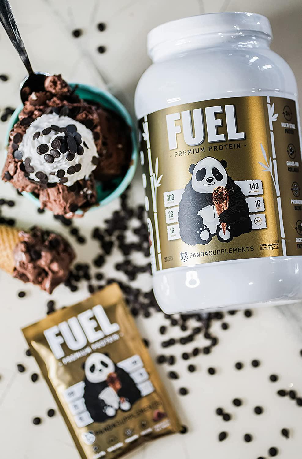 Panda Fuel Premium Protein Non-GMO Whey Protein,Grass-Fed Hydrolyzed Collagen,Whey Concentrate,Case in Protein,Egg Protein,Pro-Biotics,Digestive Enzymes.Multi-Stage 25 Servings (Chocolate Ice Cream)