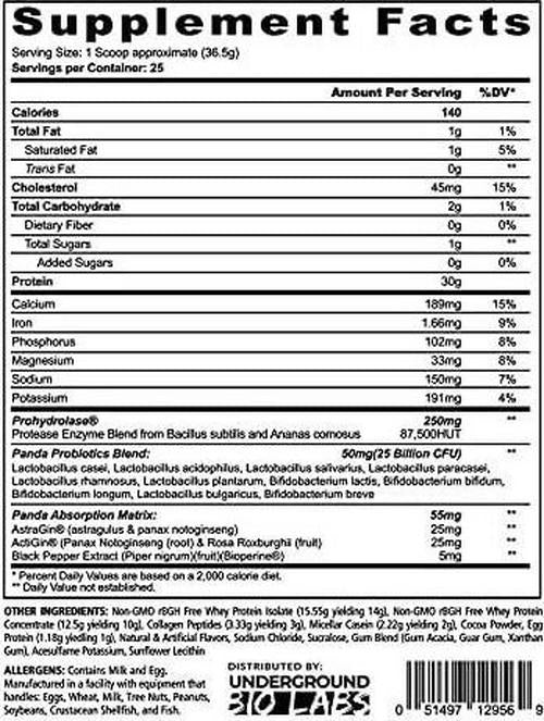 Panda Fuel Premium Protein Non-GMO Whey Protein,Grass-Fed Hydrolyzed Collagen,Whey Concentrate,Case in Protein,Egg Protein,Pro-Biotics,Digestive Enzymes.Multi-Stage 25 Servings (Chocolate Ice Cream)