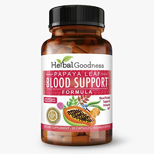 Papaya Leaf Blood Support Capsules - Blood Platelet, Bone Marrow, Immunity Support - Blood Cleanse and Detox Formula- Super Food Health - Herbal Remedy - 60/450mg Veggie Capsules -Made in USA -Herbal Goodness