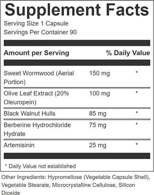 Paracid-X (90 Capsules) for Parasite Cleanse of Gut, Intestines, and Stomach, Anti-Parasitic and GI Support, Sweet Wormwood, Black Walnut Hull, Berberine Sulfate, Artemisinin, Anti-Microbial