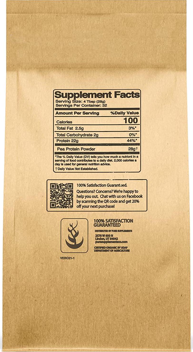 Pea Protein Powder (2 lb) Organic, High in Iron, Unflavored, Eco-Friendly Packaging, Gluten-Free