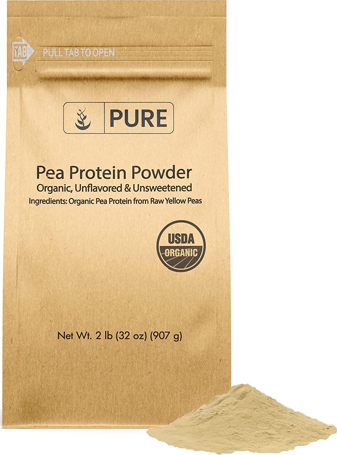 Pea Protein Powder (2 lb) Organic, High in Iron, Unflavored, Eco-Friendly Packaging, Gluten-Free
