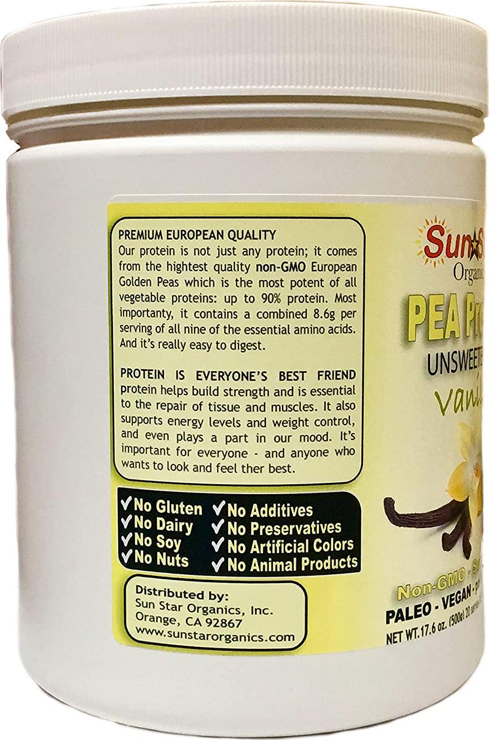 Pea Protein Powder, Unsweetened, Vanilla Flavor, Soy Free, Non-GMO 17.6 oz