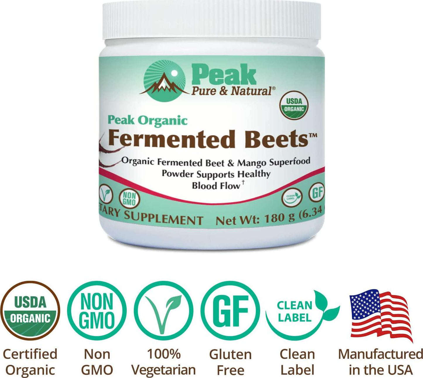 Peak Pure and Natural Peak Organic Fermented Beets - Organic Fermented Beet Powder Superfood Drink Powder - Nitric Oxide Supplement Support for Normal Blood Pressure