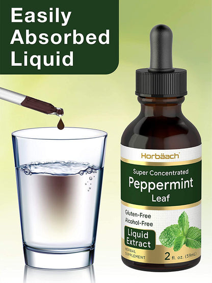 Peppermint Leaf Liquid Extract | 2 fl oz | Mentha Piperita | Vegetarian, Non-GMO and Gluten Free Supplement | by Horbaach