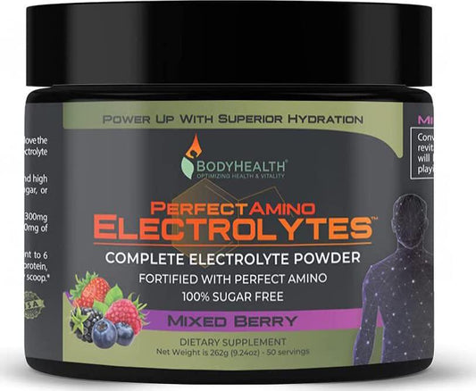 PerfectAmino Electrolytes - Mixed Berry Flavor (50 Servings): Complete Electrolyte Powder with Perfect Amino, Sugar Free (Packaging May Vary)