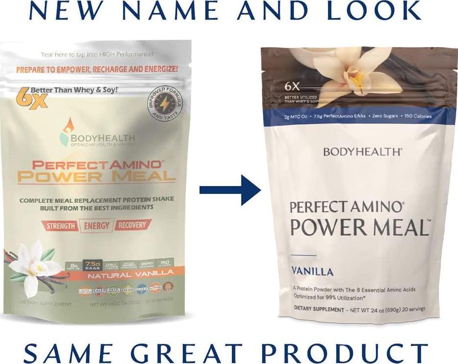 PerfectAmino Power Meal: (Natural Vanilla Flavor) Organic Meal Replacement and Protein Powder Drink w/ MCT Oil, Probiotics, Vegan, High Nutrition, For Weight Loss Diet
