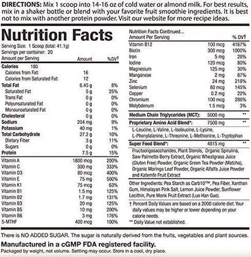 PerfectAmino Power Meal: (Natural Vanilla Flavor) Organic Meal Replacement and Protein Powder Drink w/ MCT Oil, Probiotics, Vegan, High Nutrition, For Weight Loss Diet