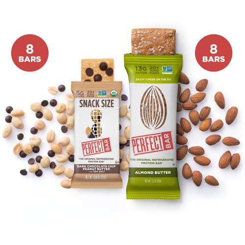 Perfect Bar, Dark Chocolate Chip Peanut Butter Snack Size and Almond Butter Bar Bundle, .88 - 2.3 Ounce Bar, 16 Count