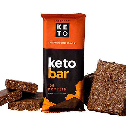 Perfect Keto Bars - The Cleanest Keto Snacks with Collagen and MCT. No Added Sugar, Keto Diet Friendly - 3g Net Carbs, 19g Fat, 10g protein - Keto Diet Food Dessert (Almond Butter Brownie, 12 Bars)